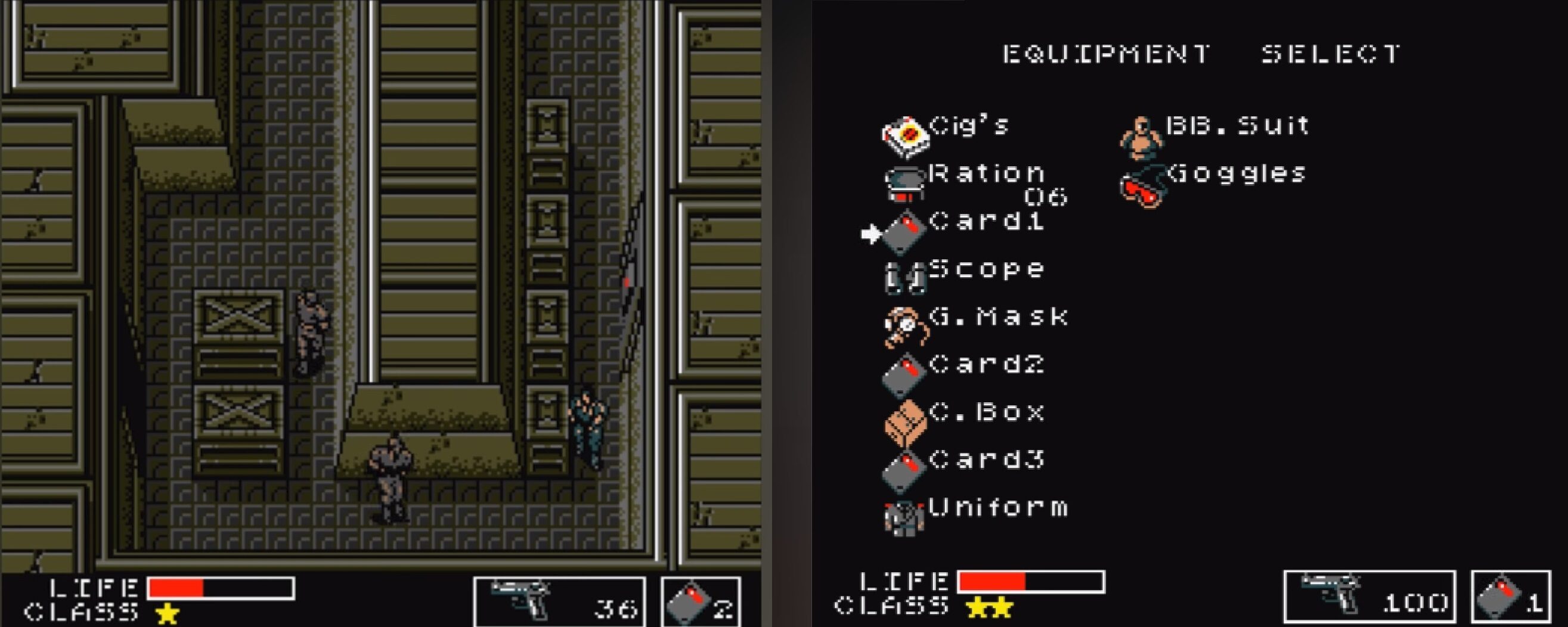Metal Gear MSX Equipment menu