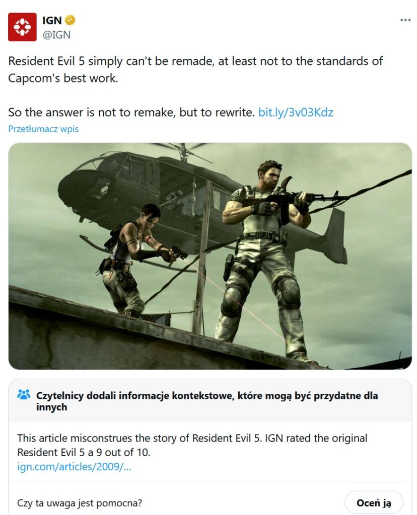 IGN na temat Resident Evil 5